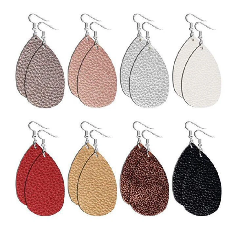 

Best Selling Antique Multi Colors Teardrop Leather Earrings Double-sided Bucket Shaped Composite Leather Water Drop Earrings
