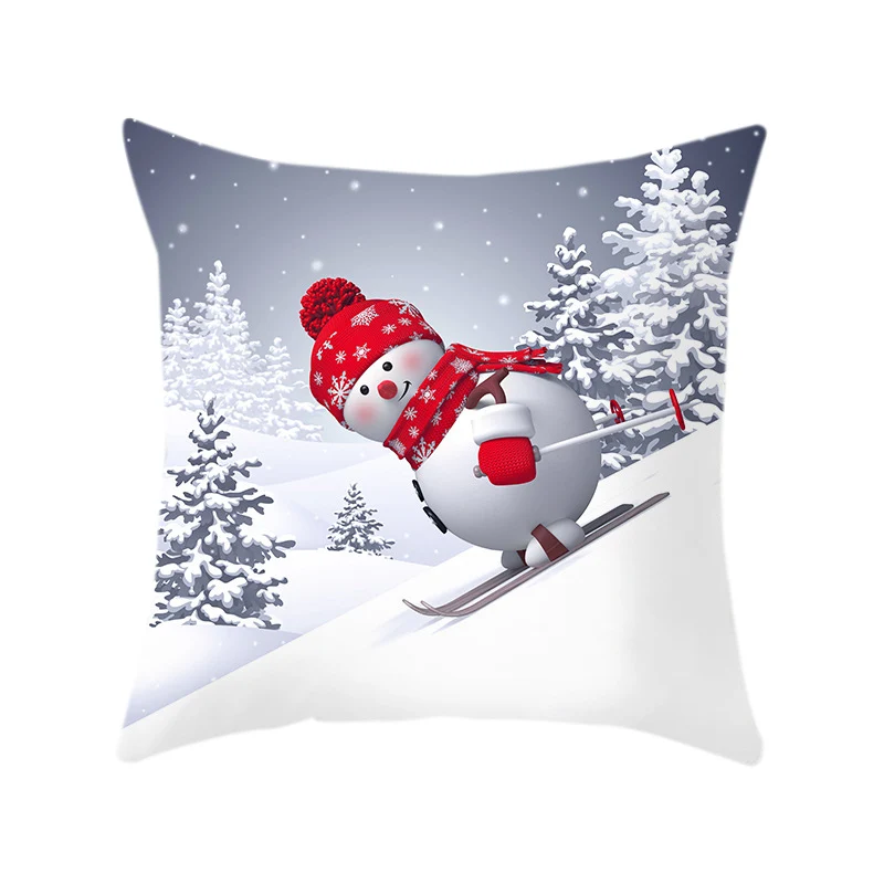 Snowman Gilding Pattern Christmas Pillow Case Christmas Decorative Throw Pillow Cover for Indoor New Year Gift