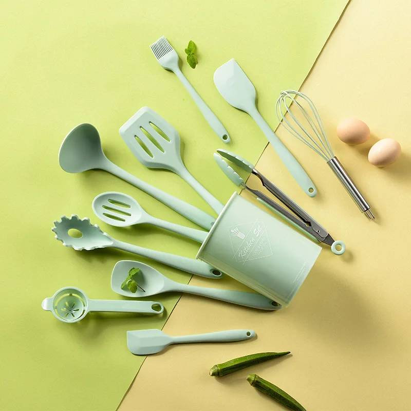 9/10/12PCS Silicone Kitchenware Non-stick Cookware Cooking Tool Spoon Spatula Ladle Egg Beaters Shovel Soup Kitchen Utensils Set