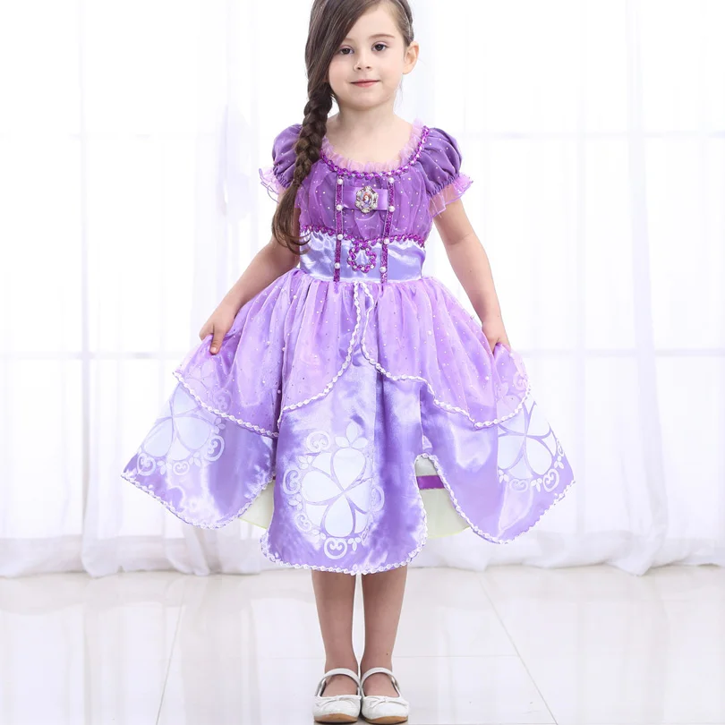 2020 New Girls Dresses Kids Ruffles Lace Party Costume Sofia Deluxe Dress Fancy Party Dress with Accessories Outfit Baby Clothes