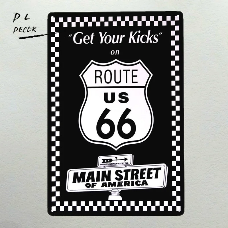 Винтажный жестяной знак ROUTE 66 в рустикальном стиле-Оловянная настенная табличка