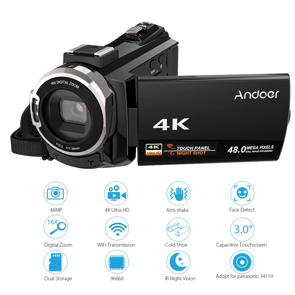 Andoer 4K 1080P 48MP WiFi цифровая видеокамера регистратор емкостный сенсорный экран ИК инфракрасный Ночной прицел цифровая камера