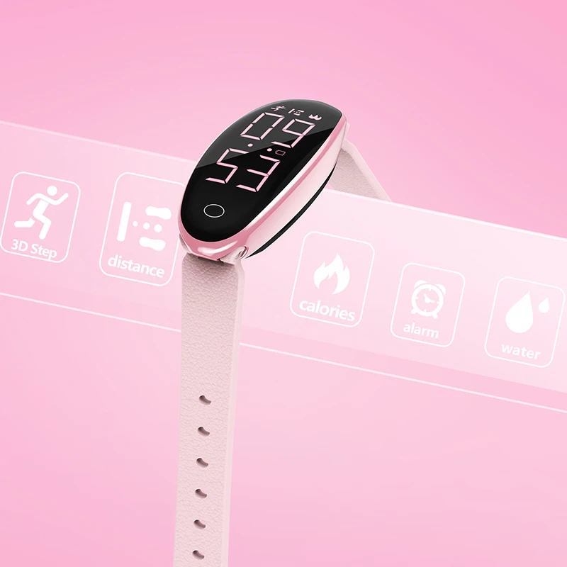 Оригинальные цифровые женские спортивные часы для фитнеса, роскошные брендовые нарядные часы, водонепроницаемый браслет, Дамская мода, светодиодный, умные наручные часы - Цвет: Pink