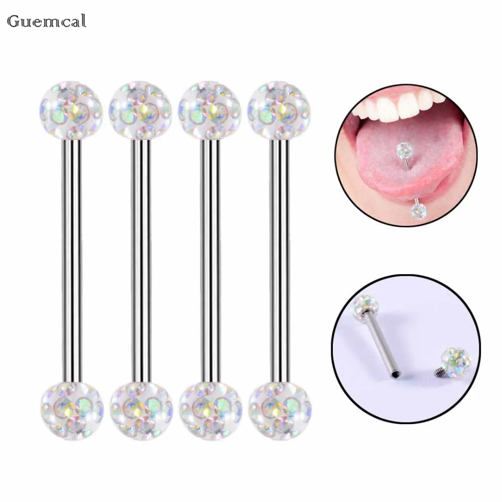 Guemcal 4pcs Hot-selling Simple Magic Color Ball Straight Threaded Tongue Nail Human Body Piercing Jewelry