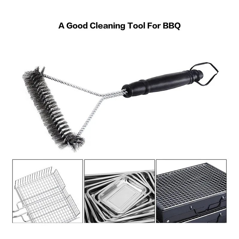 New Heavy Duty Stainless Steel Bbq Grill Cleaning Brush Barbecue Kit  Cooking Tools Wire Bristles Triangle Cleaning Brushes - Bbq Tools -  AliExpress