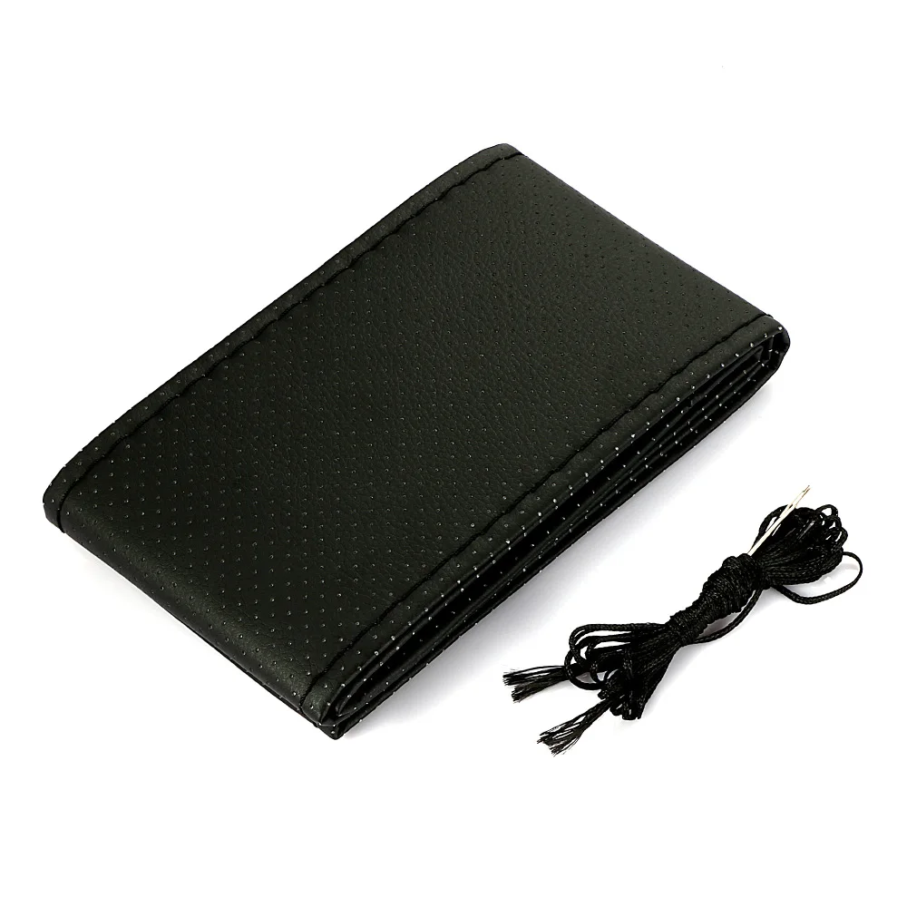 Автомобильная оплетка рулевое колесо крышка резьба кожа 38 см Авто для Chevrolet Miray Caprice Agile Stingray Aveo5 Matiz Lumina HHR - Название цвета: Черный
