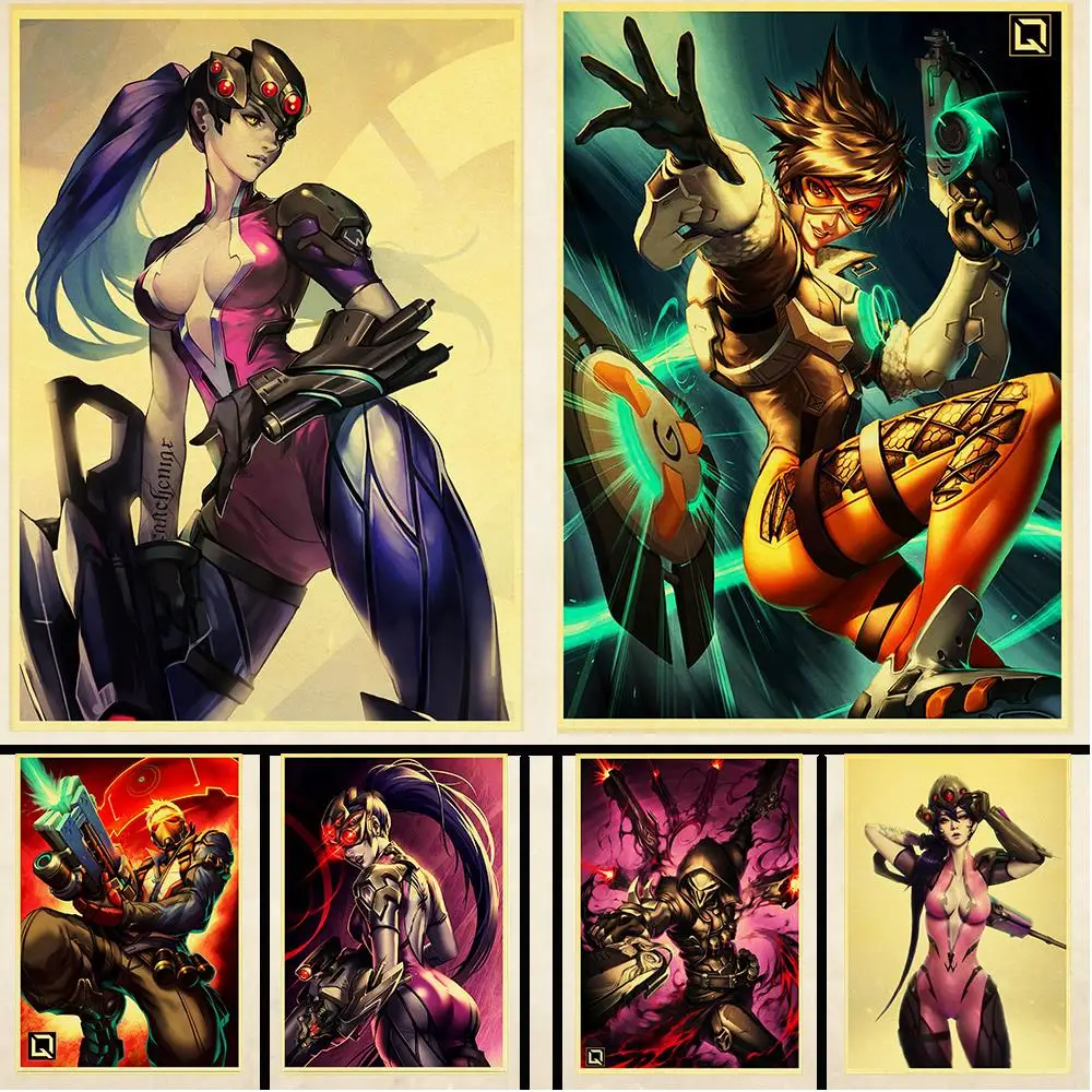 Overwatch Game kraft paper Art Print Painting Poster Wall Pictures For Living Room Home Decorative Decor No Frame