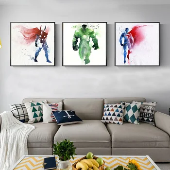 

No Frame Watercolor Superhero Avenger Movie Poster Print Vintage Hulk Batman Picture Canvas Painting Home Wall Art Gift MV-9