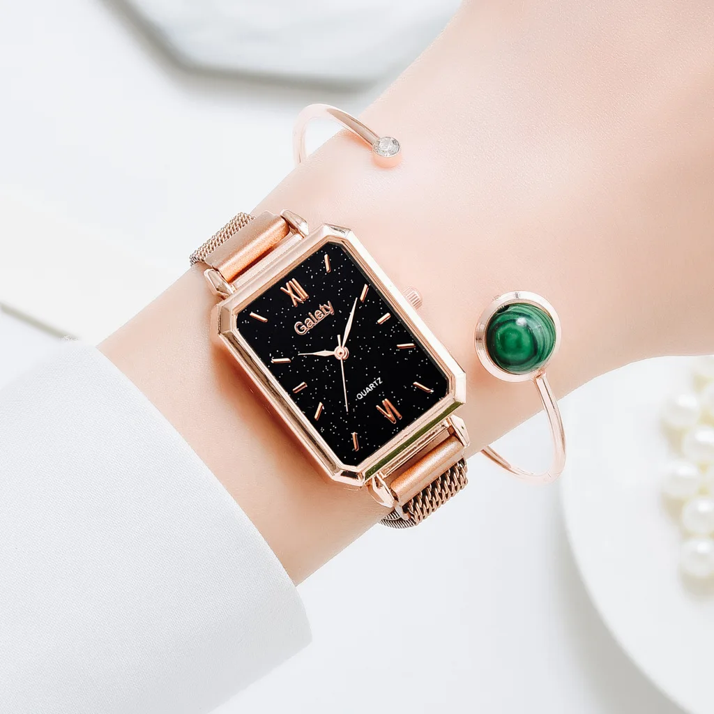 Ladies Quartz Watch 2021 Simple Fashion Luxury Rose Gold Stainless Steel Mesh Band Bracelet Set Qt83