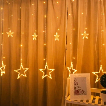 

NEWKBO 2M Romantic Fairy Stars Led Curtain Light String Christmas Wreath Lights for Wedding Party Holiday Decoration Lights