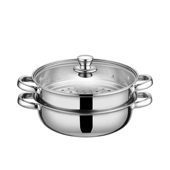 

1 Pcs 28cm Multifunctional Steam Pot Double Layers Stockpot Stainless Steel Steamer Cooking Boiler Cookware,Silver