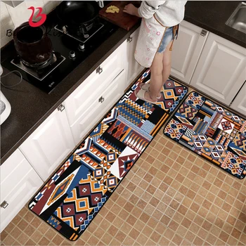 

Bubble Kiss Kitchen Mats for Floor Vintage Blue Yellow Geometric Ethnic Style Pattern Kitchen Mats 40x60cm Customize Floor Mats