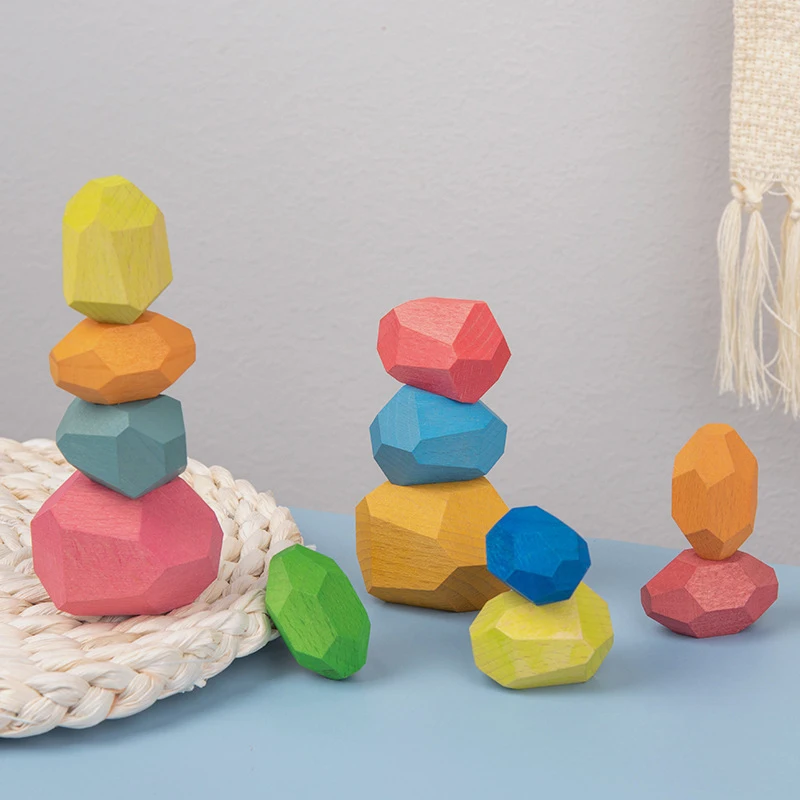 

7 Styles Children's Wooden Colored Stone Jenga Block Montessori Educational Building Blocks Creative Nordic Style Stacking Toy
