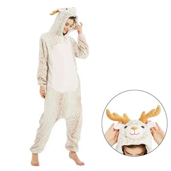 

Christmas Elk Autumn Winter Warm Pyjamas Thick Coral Velvet Cartoon Home Sleepwear Pajamas Kigurumi Jumpsuit Kids Adults
