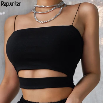 

Rapwriter Hollow Out Black Summer Crop Top Women 2020 Backless Sexy Camis Woman Cloth Solid Fitness Streetwear Crop Tops Female