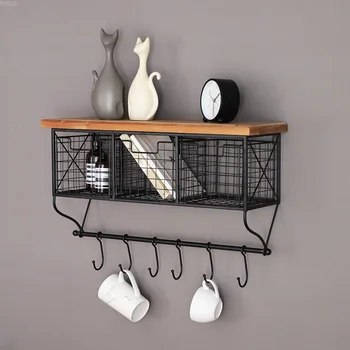 

Modern Simple Wall Shelf Drawer Storage Rack Kitchen Seasoning Storage Rack with Hook Living Room Books Shelf Organizer