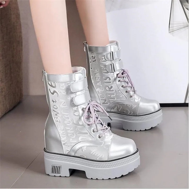 Women's Autumn Ankle Boots Platform Breathable Chunky Sneakers Short Boots Round Toe 10.5cm Heel Thick Bottom Winter Boots New