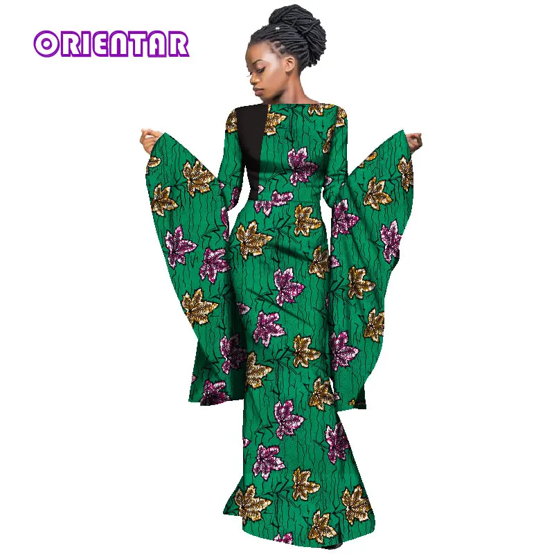 African Dresses for Women Long Flare Sleeve Maxi Dress Bazin Riche Traditional African Clothing Plus Size Party Lady WY2965 african robe