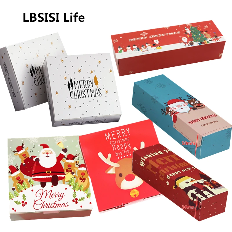 

LBSISI Life 5pcs Christmas Candy Box Merry Christmas Paper Gift Box Cookie Biscuit Nougat Paper Boxes New Year