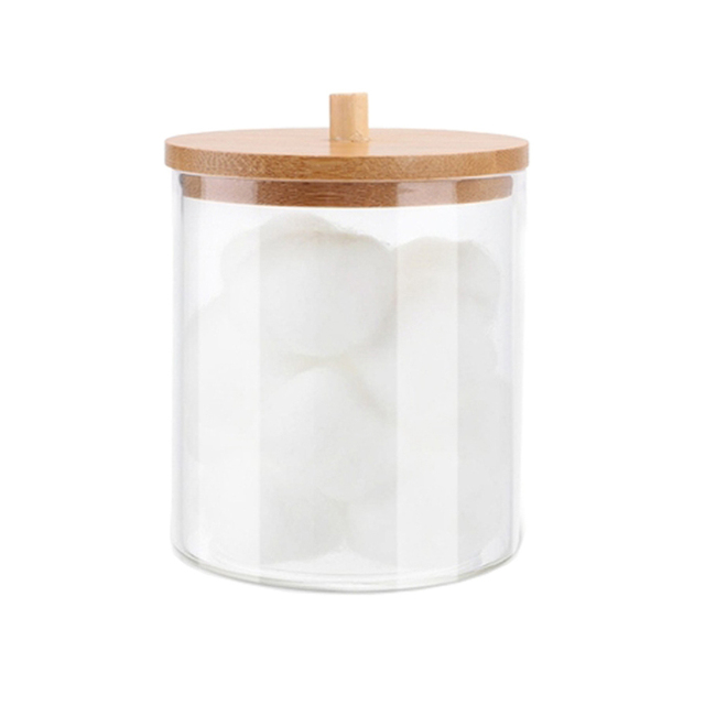 Swab Storage Bamboo Cover Acrylic Round Container Cotton Puff Storage Box Makeup Remover Box Makeup Storage Organizer