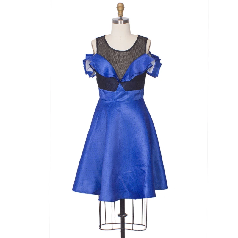 MD Plus Size Blue Dress South Africa Ladies Sexy Dress Mesh Tutu Women Vintage Chic Dress High Waist Ruffle Robe African Wedding