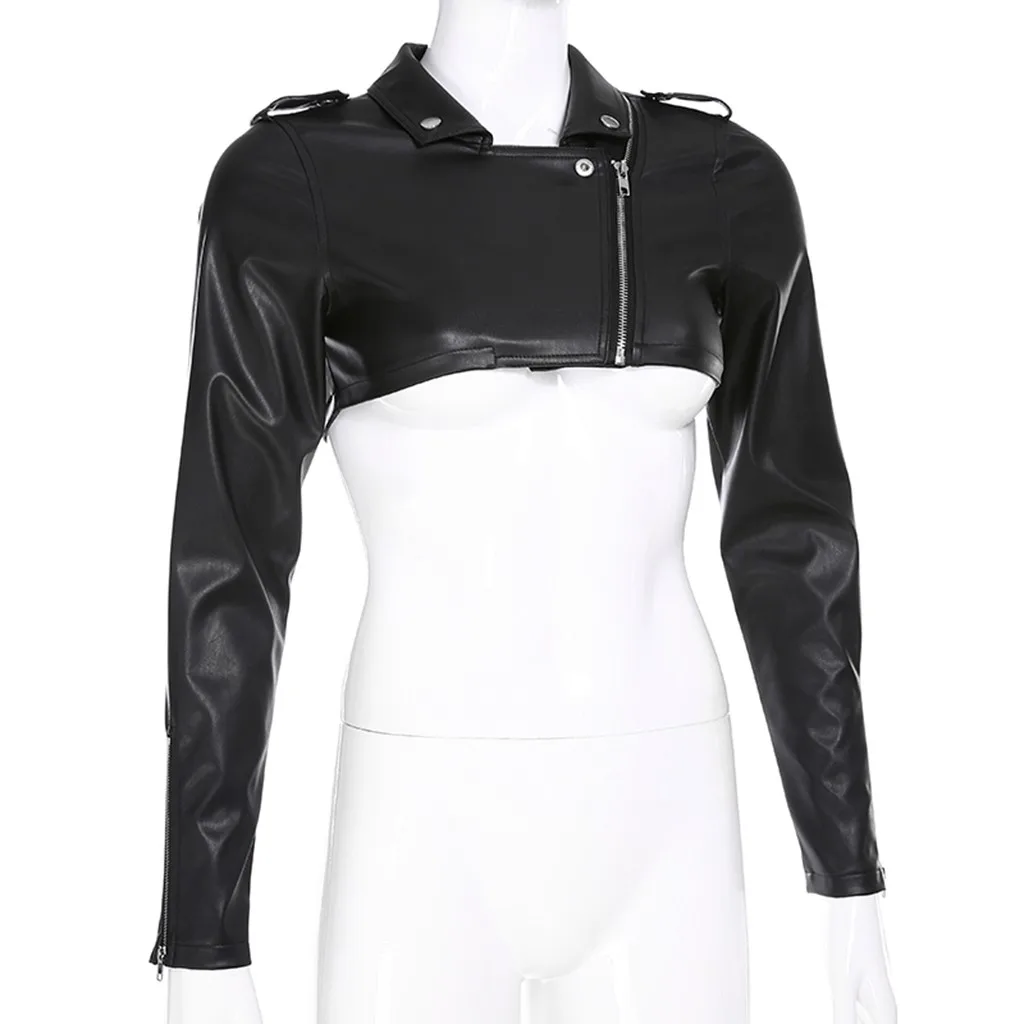JAYCOSIN Autumn New Short Faux Soft Leather Jacket Women Fashion Zipper Motorcycle PU Leather Jacket Ladies Basic Street Coat