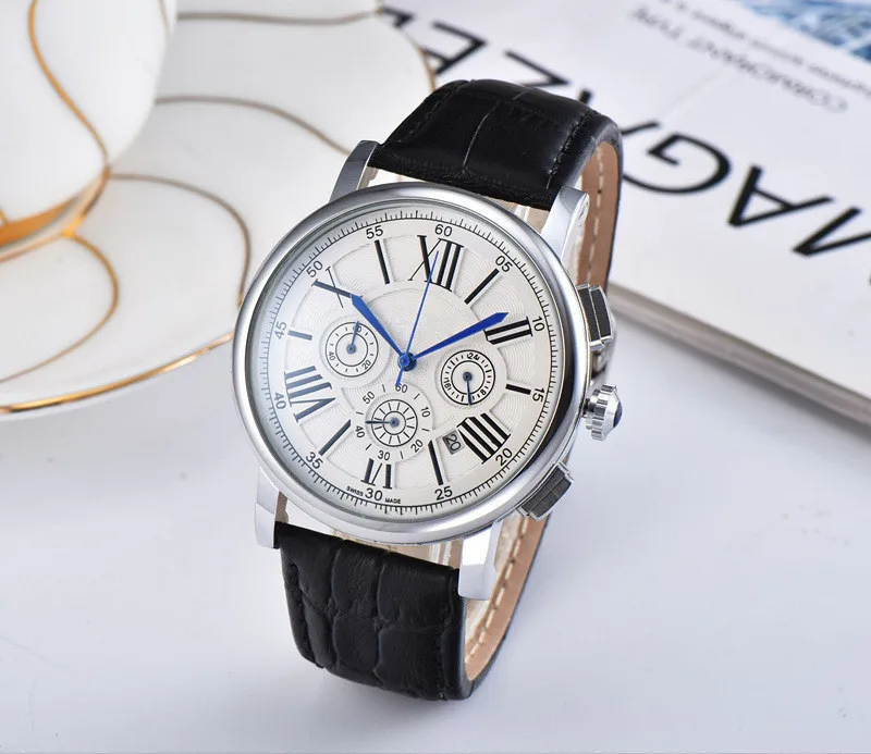 Роскошные мужские бизнес часы высокого качества 007 уникальный мужской подарок Топ бренд AAA кожа часы кварцевые часы - Цвет: 4