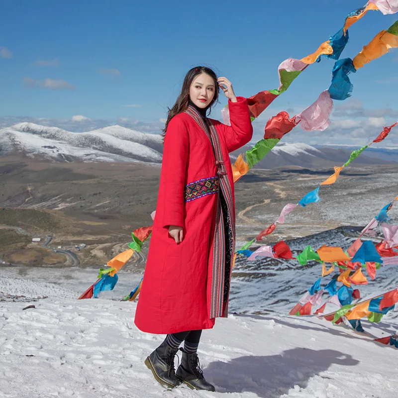 Китайские стильные парки, хлопковые льняные пальто для женщин, зимние теплые толстые женские парки с цветочной вышивкой, новинка, винтажные парки