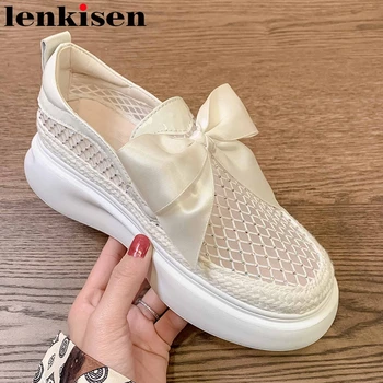 

Lenkisen leisure air mesh breathable sunscreen butterfly-knot waterproof vulcanized shoes slip on beauty lady summer sneaker L81