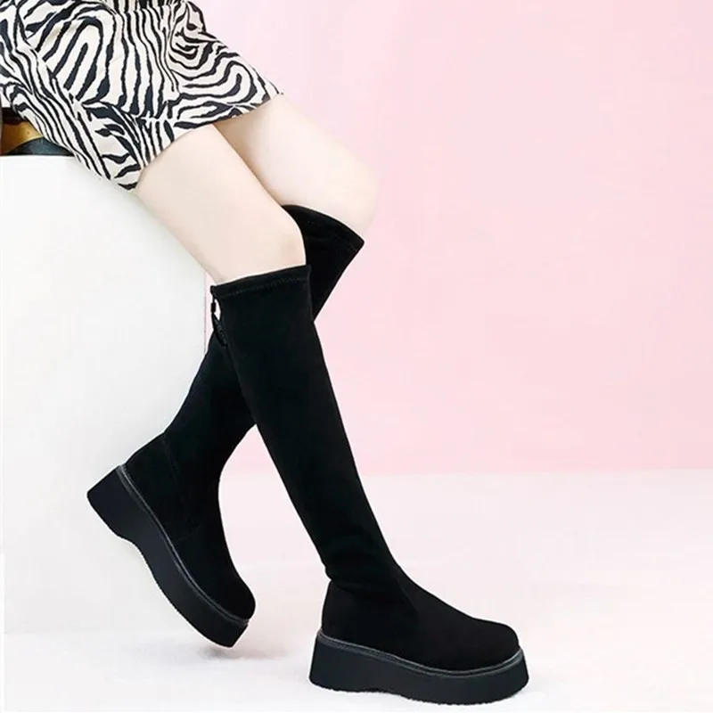 Winter Boots Lady Round Toe Sexy Thigh High Heels High Sexy Shoes Booties Ladies Boots-women Luxury Designer Lace Up