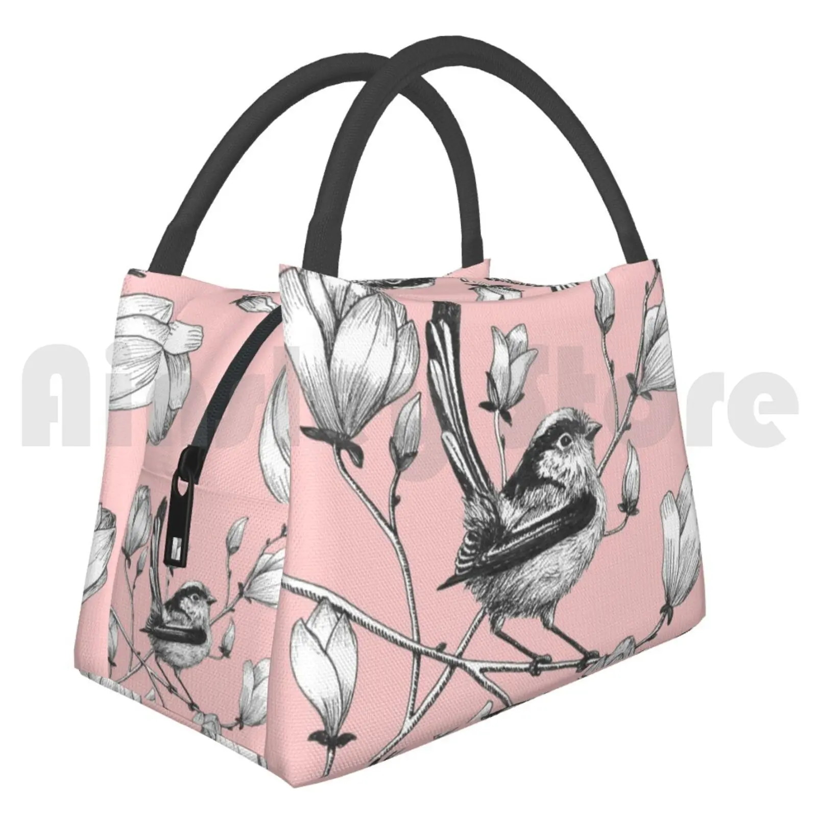 

Cooler Lunch Bag Picnic Bag Long Tailed Tit On Magnolia Tree 2434 Bird Tailed Tit Aviary Black And White Ink