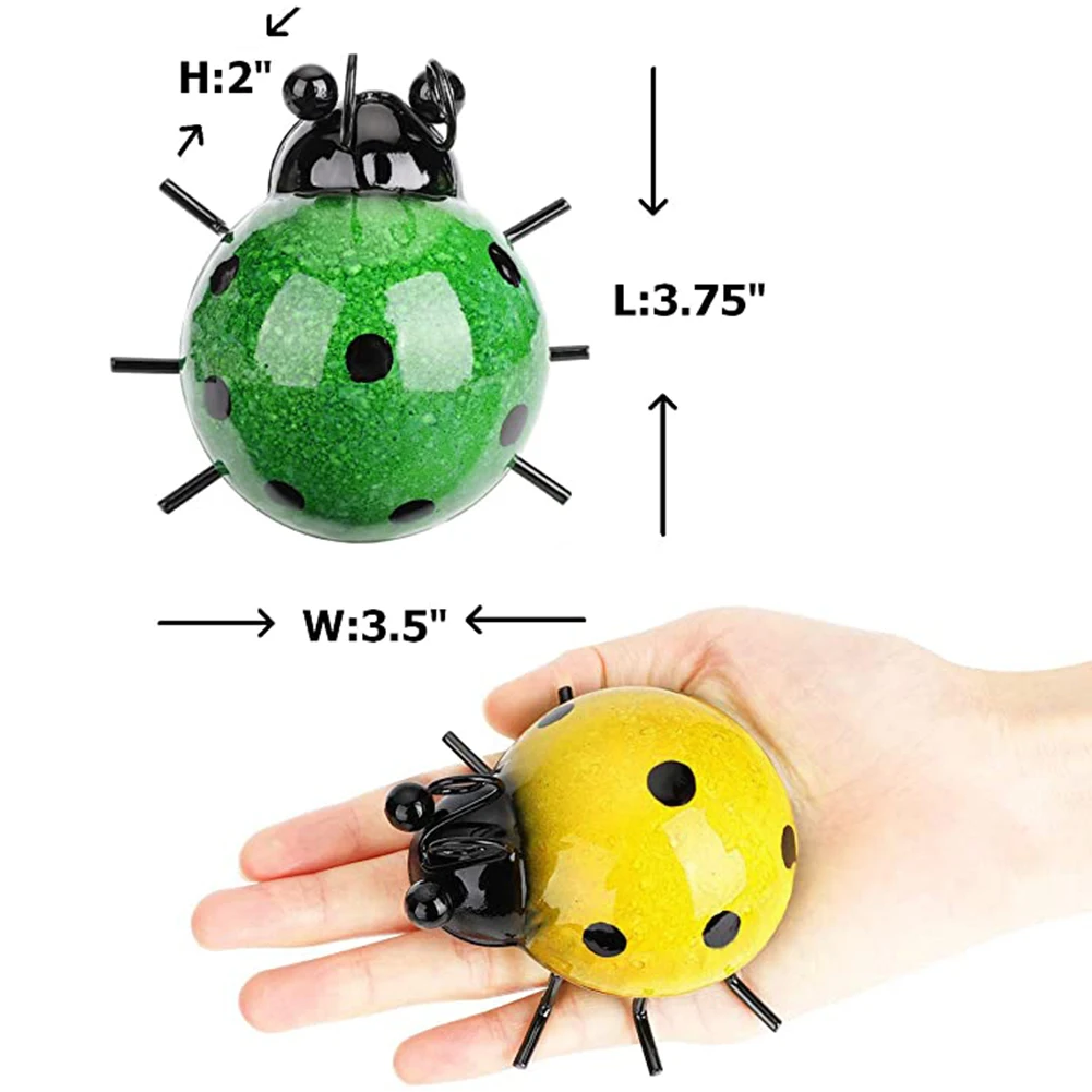 4PCS/Set Metal Cute Ladybugs Beautifully Bling Color Garden Fence Wall Art Decoration Outdoor Wall Sculptures #W0
