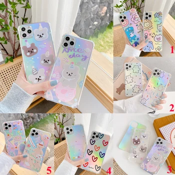 

100pcs Cute laser paper transparent cartoon cat bear heart Soft phone case for iphone 11 Pro Max X XR XS Max 7 8 plus back cover