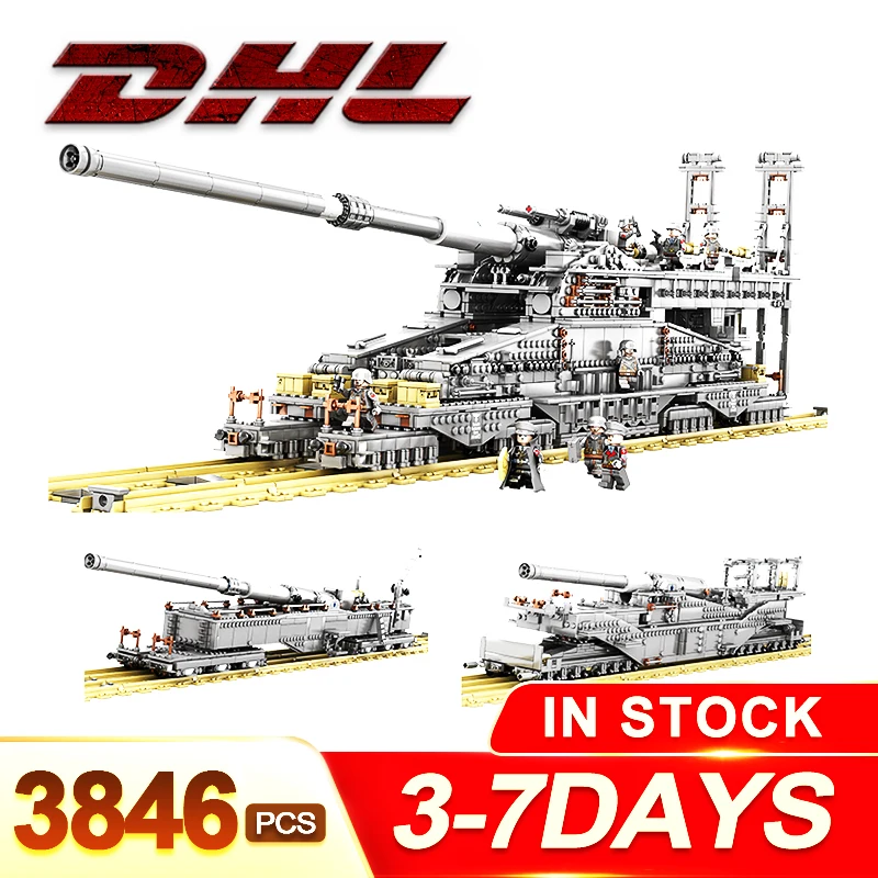 DHL 3846 Шт Военный тяжелый Густав/Дора 80 см пушки E железнодорожное орудие WW2 армейские строительные блоки Второй мировой войны танк солдат Кирпичи Игрушки