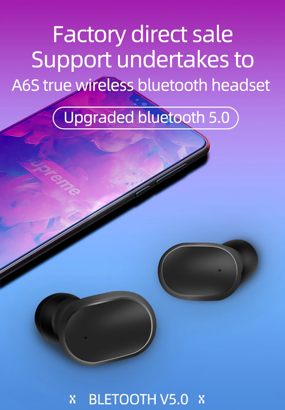 VTIN A6S TWS Bluetooth 5.0 Earphone For Redmi Airdots Wireless Earphones With Noise Cancelling Mic For Huawei Xiaomi iOS Phone (1)