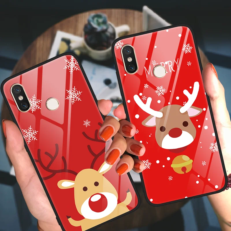 

Christmas Deer Tempered Glass For Xiaomi Redmi K20 7 7A 6A S2 Note 4X 5 6 7 Pro Plus Mi A3 CC9 CC9e 6 8 SE Lite 9 9T F1 TPU Case