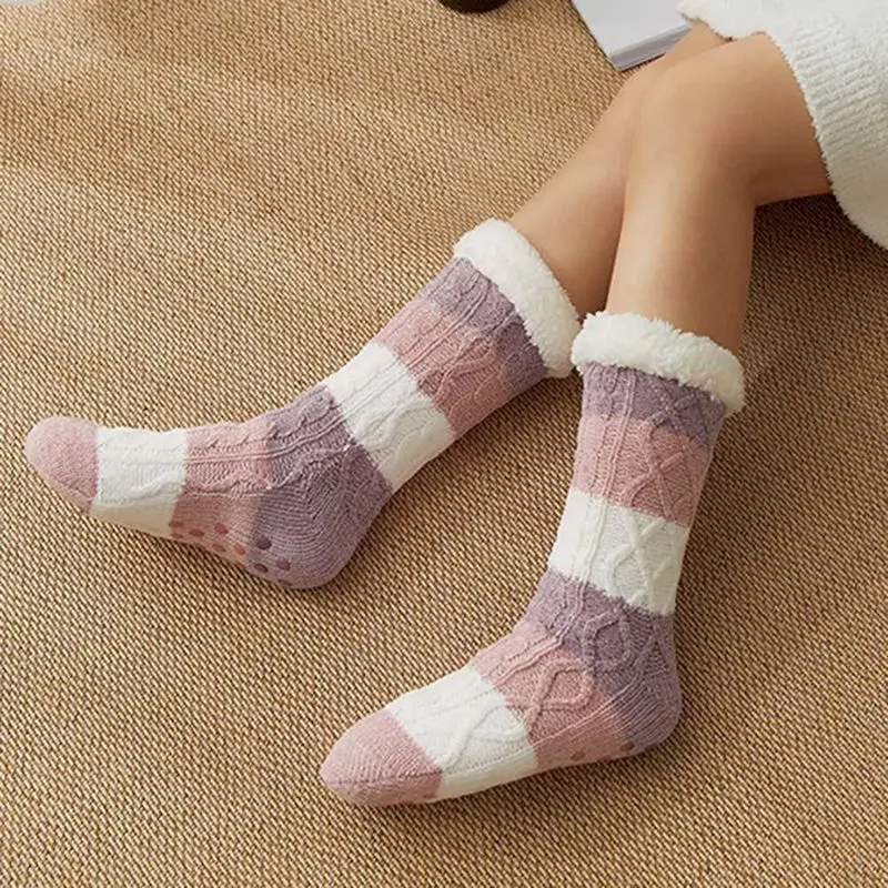 Fashion Thicken Fleece Lined Socks Women Soft Warm Cozy Fuzzy Slipper Socks