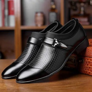 

Men's Formal Shoes 2020 Large Size Business Pointed Toe Male Dress Shoes Classic Man Buckle Strap Designer Flat Leather Shoes
