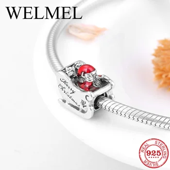 

Christmas gift 925 Sterling Silver red Santa Clause sleigh beads Fit Original European Charm Bracelet Jewelry making