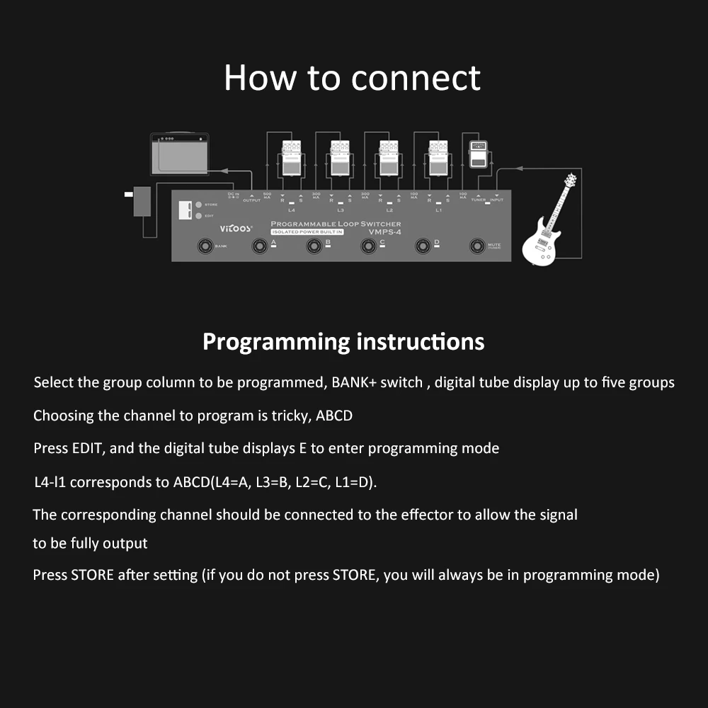 Vitoos Loopswitcher изолированный источник питания встроенный Педальный канальный переключатель для гитары несколько выходов эффекторный источник питания