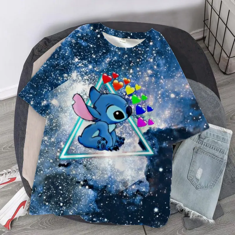 Harajuku T-shirt Disney Stitch Cartoon T-shirt Casual Street Kawaii Fashion T-shirt Men's and Women's Casual Oversized Top cheap t shirts