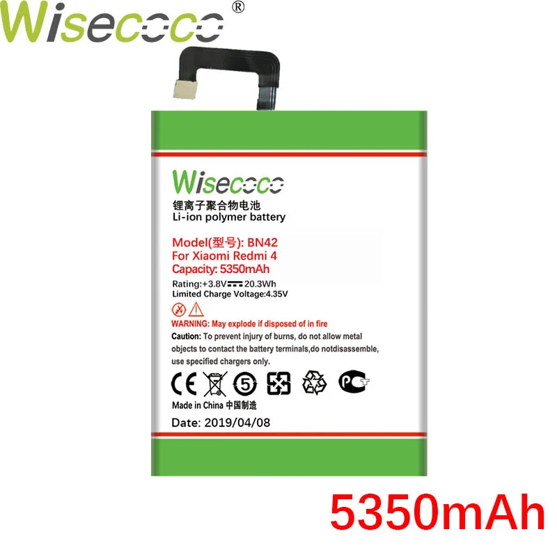 Wiscoco 5350mAh BN42 батарея для Xiaomi Redmi 4 мобильный телефон новейшее производство Высококачественная батарея+ номер отслеживания