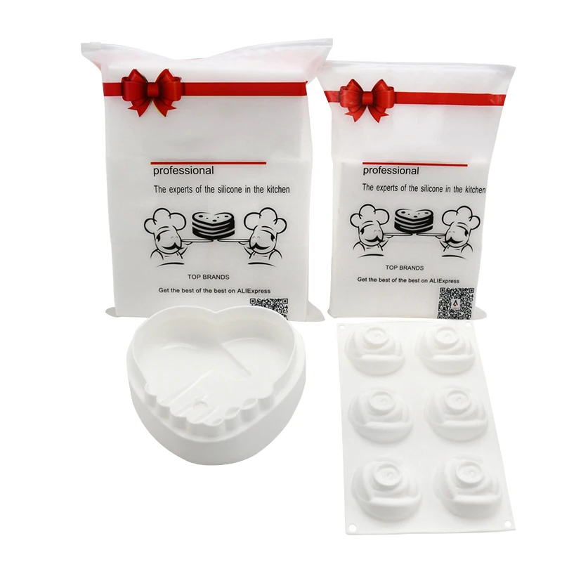 

1PCS Heart Peace Hand Molds Cake Pan + 1PCS 3D Silicone Rose Shape Cake Mould for Dessert Chocolates Mousse Baking Tools