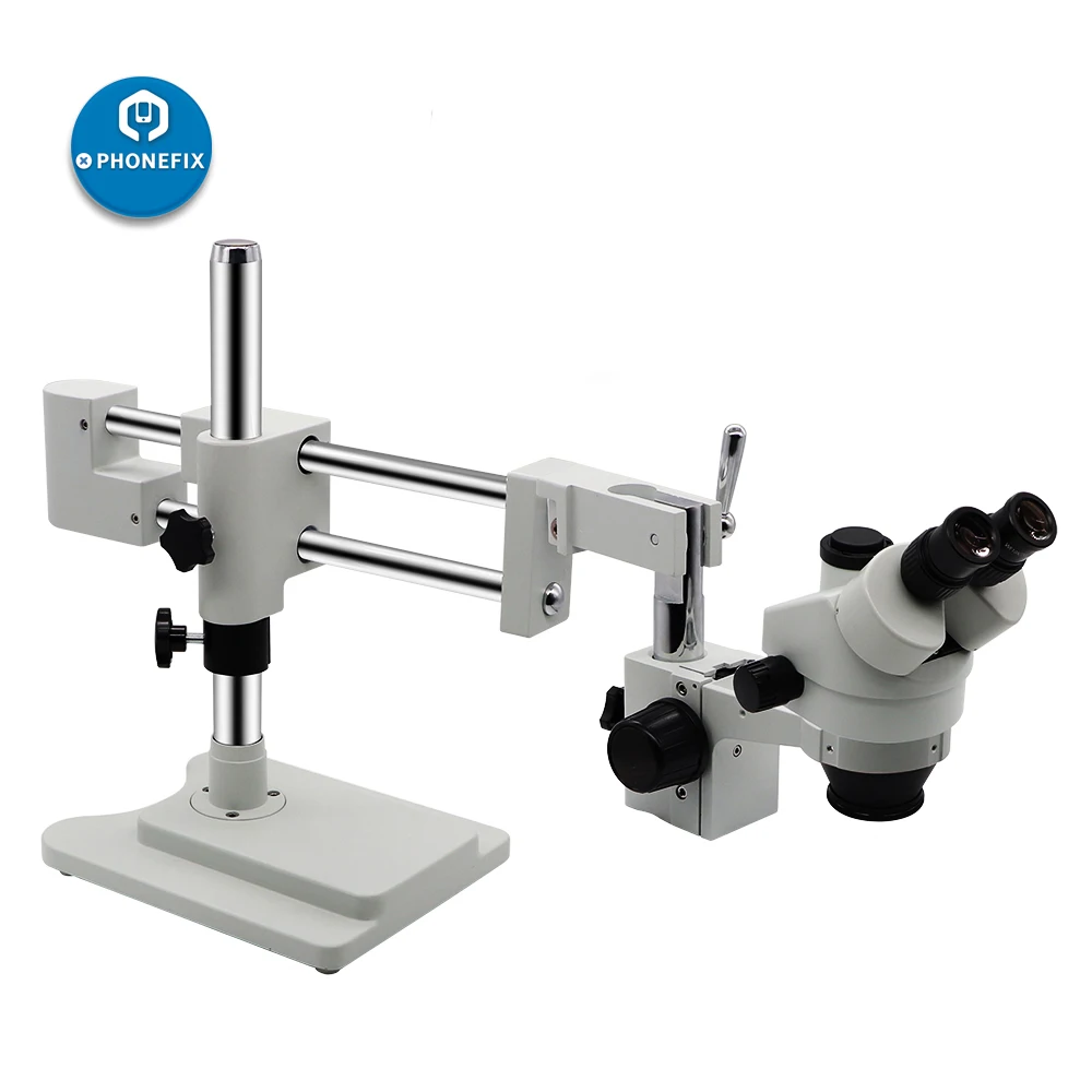 

Professional 7X-45X Magnification Trinocular Stereo Microscope WF10x Eyepieces Double-Arm Boom Stand LED Light Source
