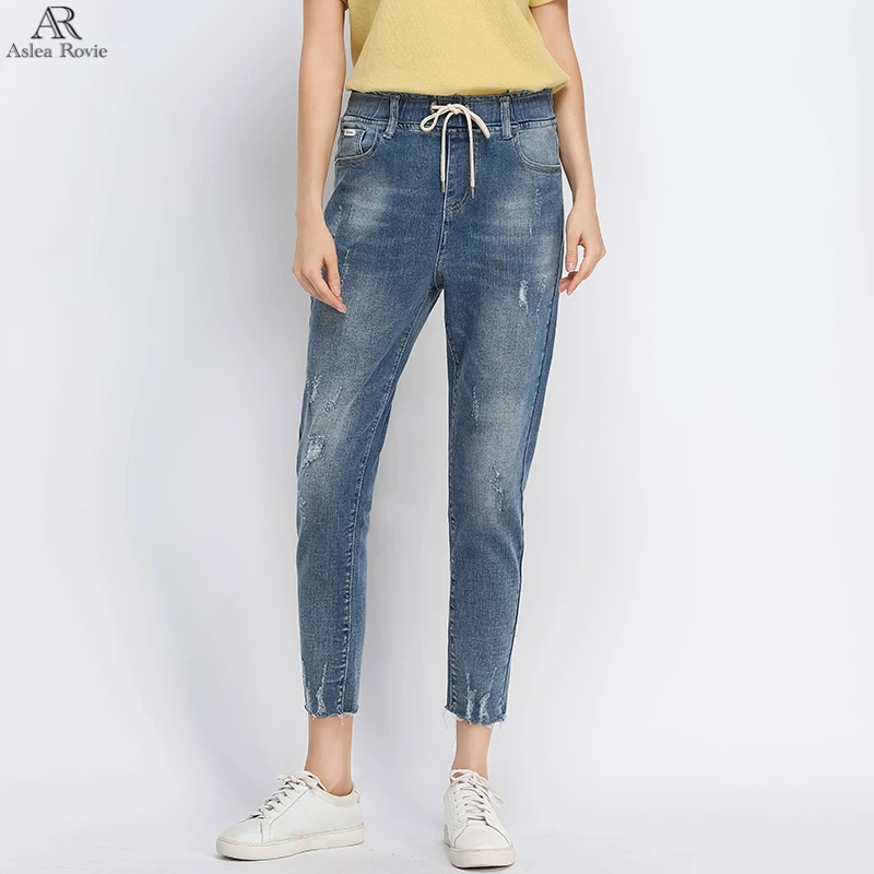 Ripped Jeans for Woman harem High Waist Plus Size Shorts Capri Tie Skinny Female ankle length Denim pencil Pants 6XL 7XL 8XL Ripped Jeans for Woman harem High Waist Plus Size Shorts Capri Tie Skinny Female ankle length Denim pencil Pants 6XL 7XL 8XL