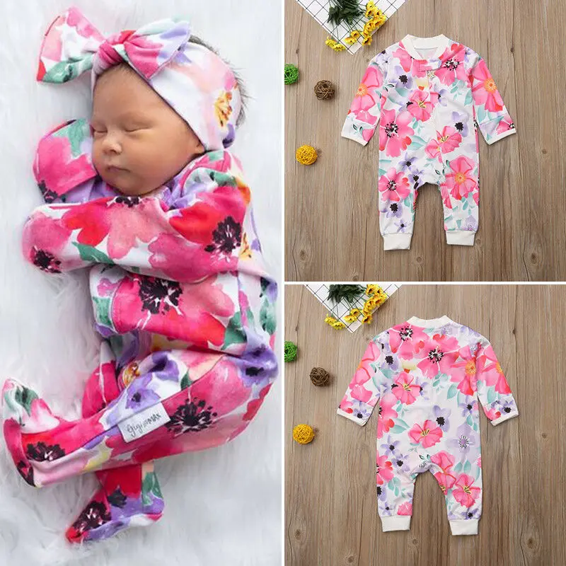 Pudcoco Детский комбинезон с длинным рукавом для новорожденных девочек цветочным