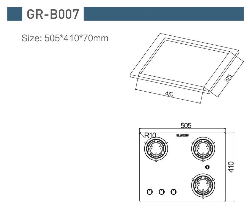 Лодка Караван RV 3 горелка LPG газовая плита конфорка с закаленным стеклом 505*410*70 мм GR-B007