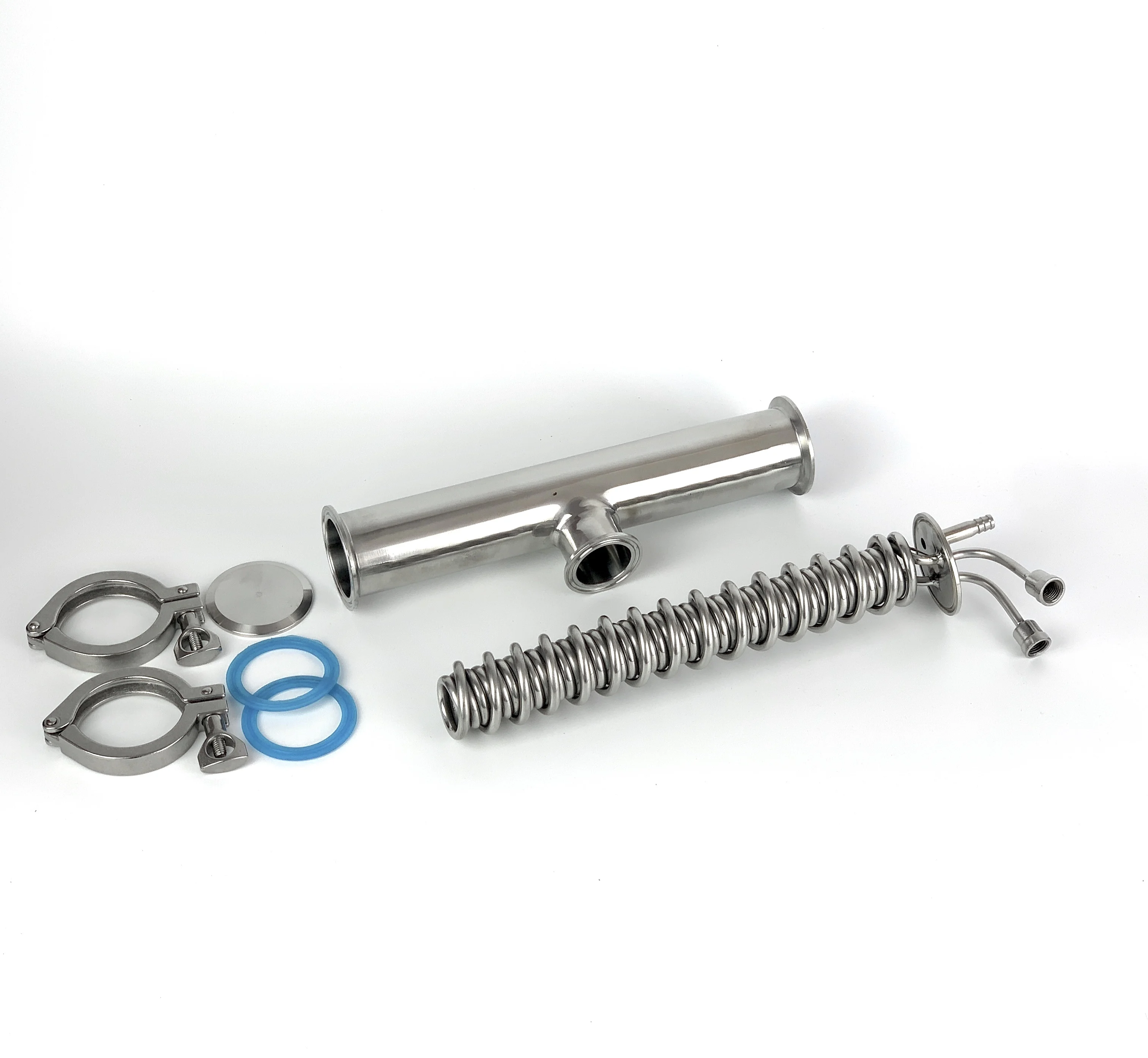 Double coil Clamp 2" Stainless Steel 304  T-type 2"x 1,5"x 2" Condenser, Dephlegmator, Dimroth, Reflux, Distiller Condenser.