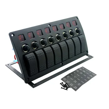 

Iztoss Red led DC12/24V 8 Gang on-Off Rocker Switch Curved Panel and Circuit Breaker with Label Stickers for Boat Marine ATV