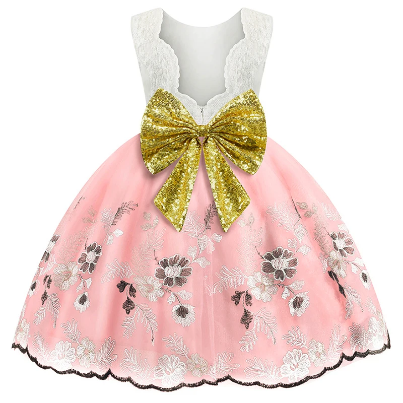 D1919-Pink Кружевное платье с цветочным рисунком для маленьких девочек; элегантное платье принцессы для маленьких детей; бальное платье на свадьбу; костюм; праздничные платья для малышей; детская одежда; От 1 до 10 лет - Цвет: D1919-Pink